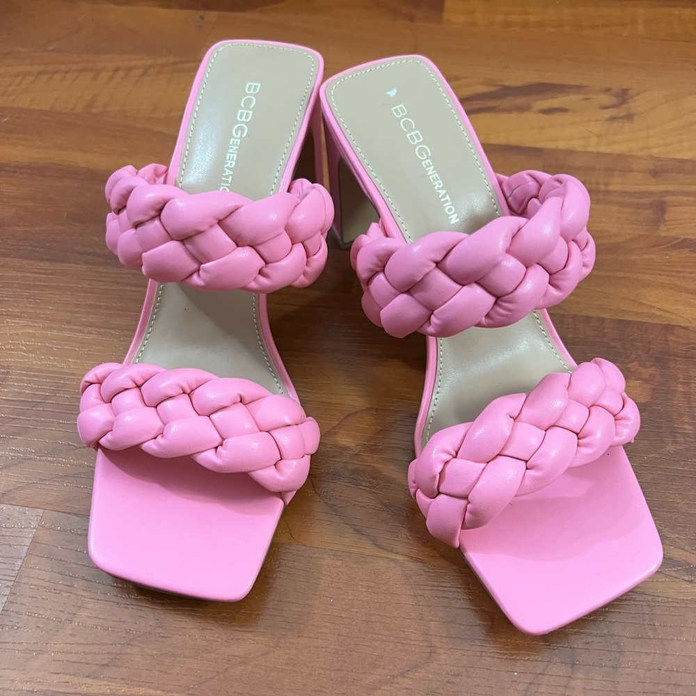 Braided Chunky Heeled Sandals, Strappy Square Open Toe Slip On, Mules Sandals